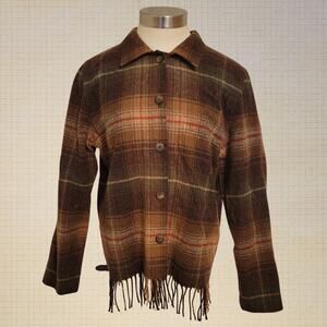 Norton Studios Petites Plaid Wool Fringe Button Up Jacket 6P Cottagecore